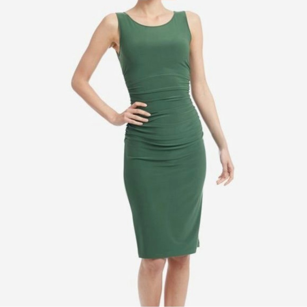 KAMALI KULTURE X NORMA KAMALI BODYCON RUCHED MIDI DRESS OLIVE GREEN SIZE LARGE